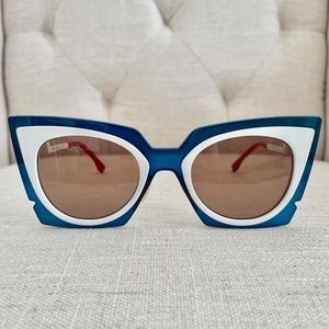 FENDI Sunglasses, Cat Eye, Blue/White/Red